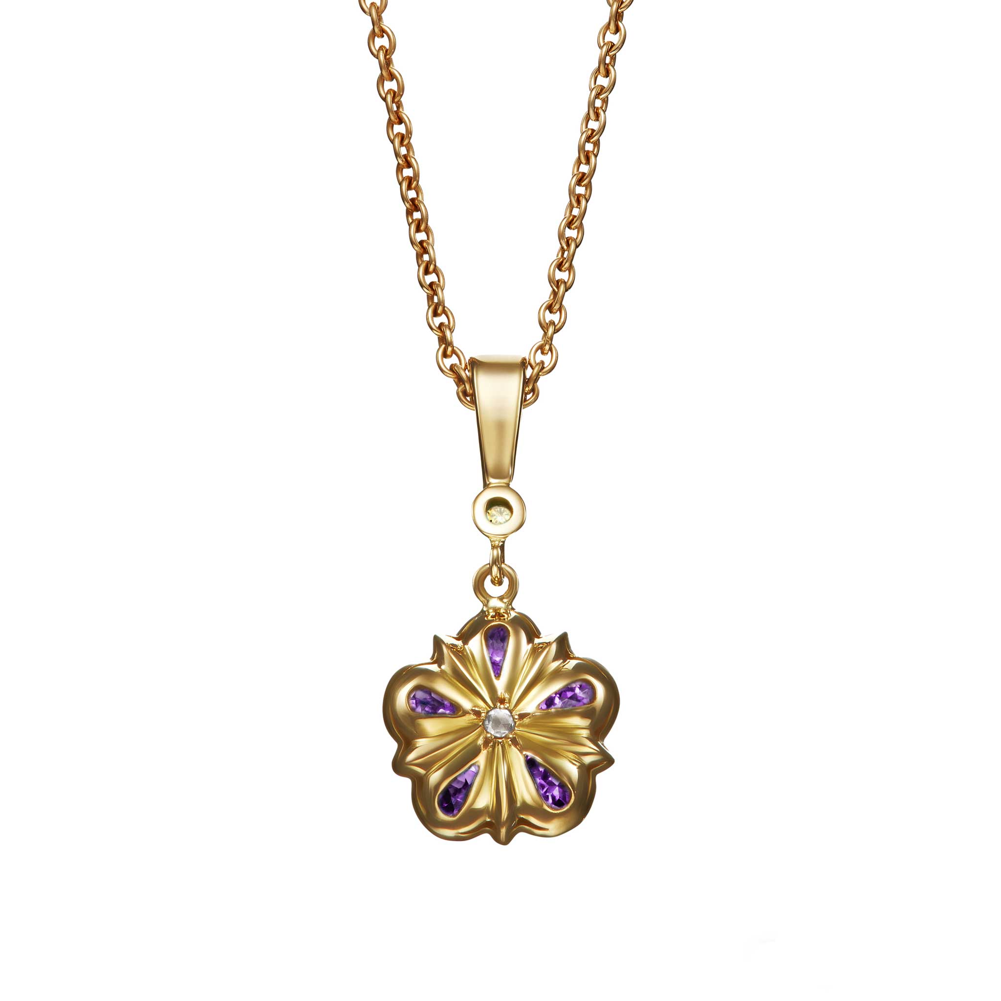 Amethyst and Yellow Diamond 18ct Gold Rose Pendant